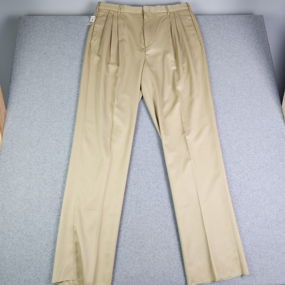 Bachrach Dress Pants Mens 38 Khaki Pleated Microfiber Straight‎ Leg High Rise